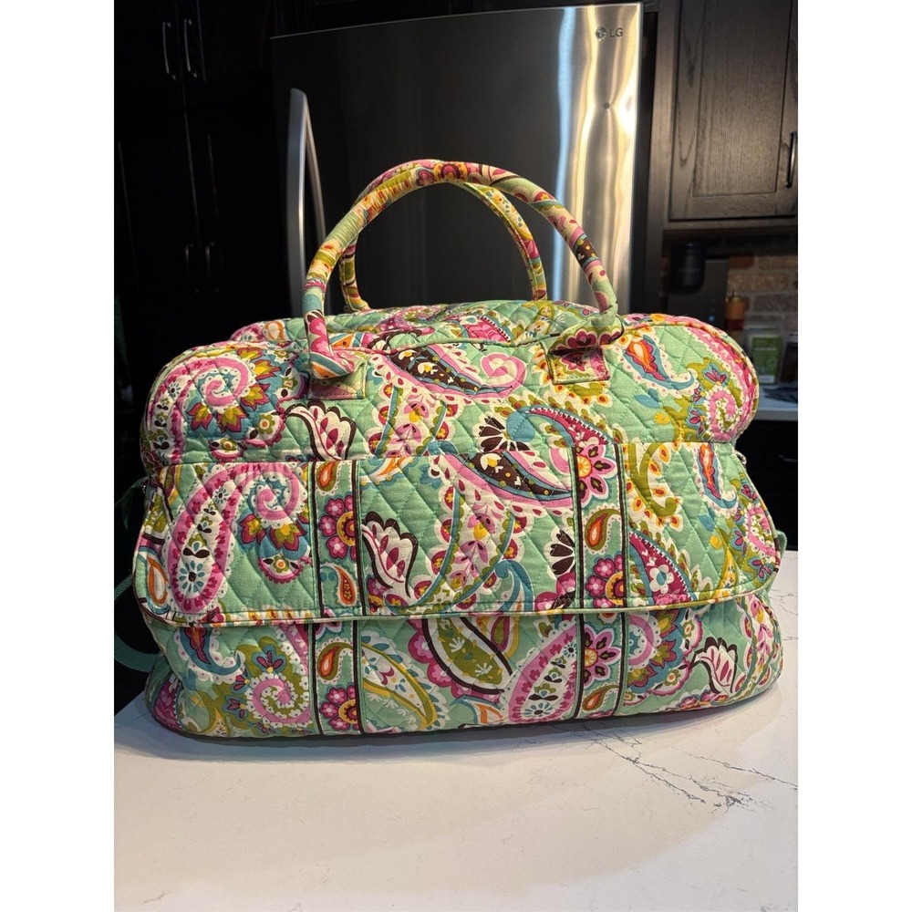 Vera Bradley Extra Large Quilted Duffel Bag Travel Weekender Pink Green Paisley